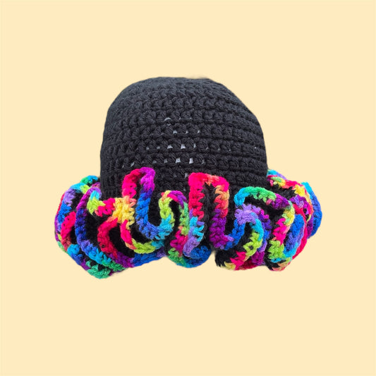 Black Ruffle Hat w/ Rainbow Trim